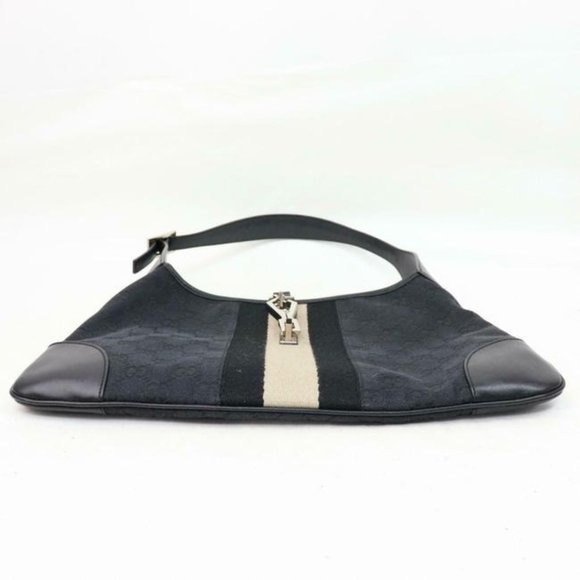Gucci Jackie Triangular Shaped Purse Black Large G Logo Print Leather And Canvas - Picture 6 of 8